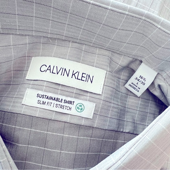 Calvin Klein Slim Fit Dress Shirt Stretch in Grey Size 16.5 (34/35) NWT - Picture 9 of 11